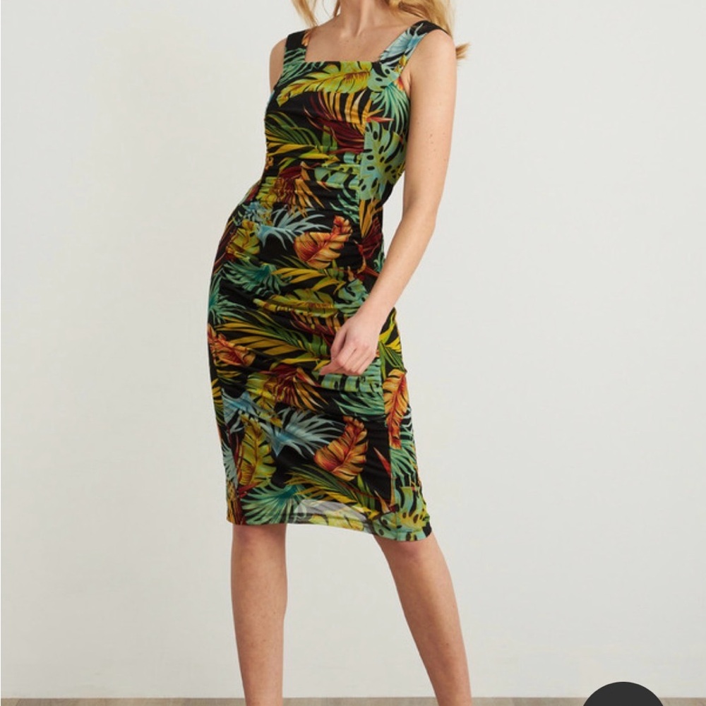 Joseph Ribkoff Tropical Print Sleeveless Midi Dress - Black